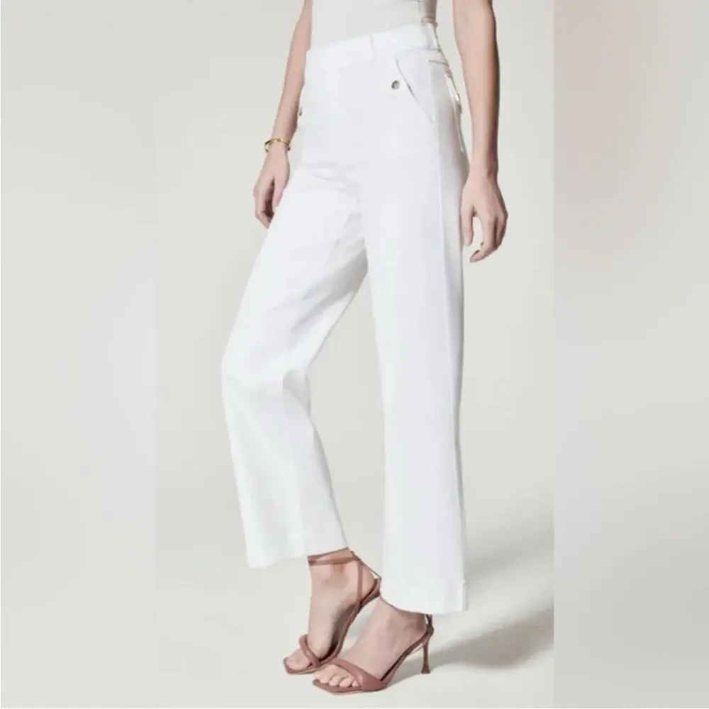 Spanx stretch twill wide leg pants white large  tall NEW - Picture 4 of 12
